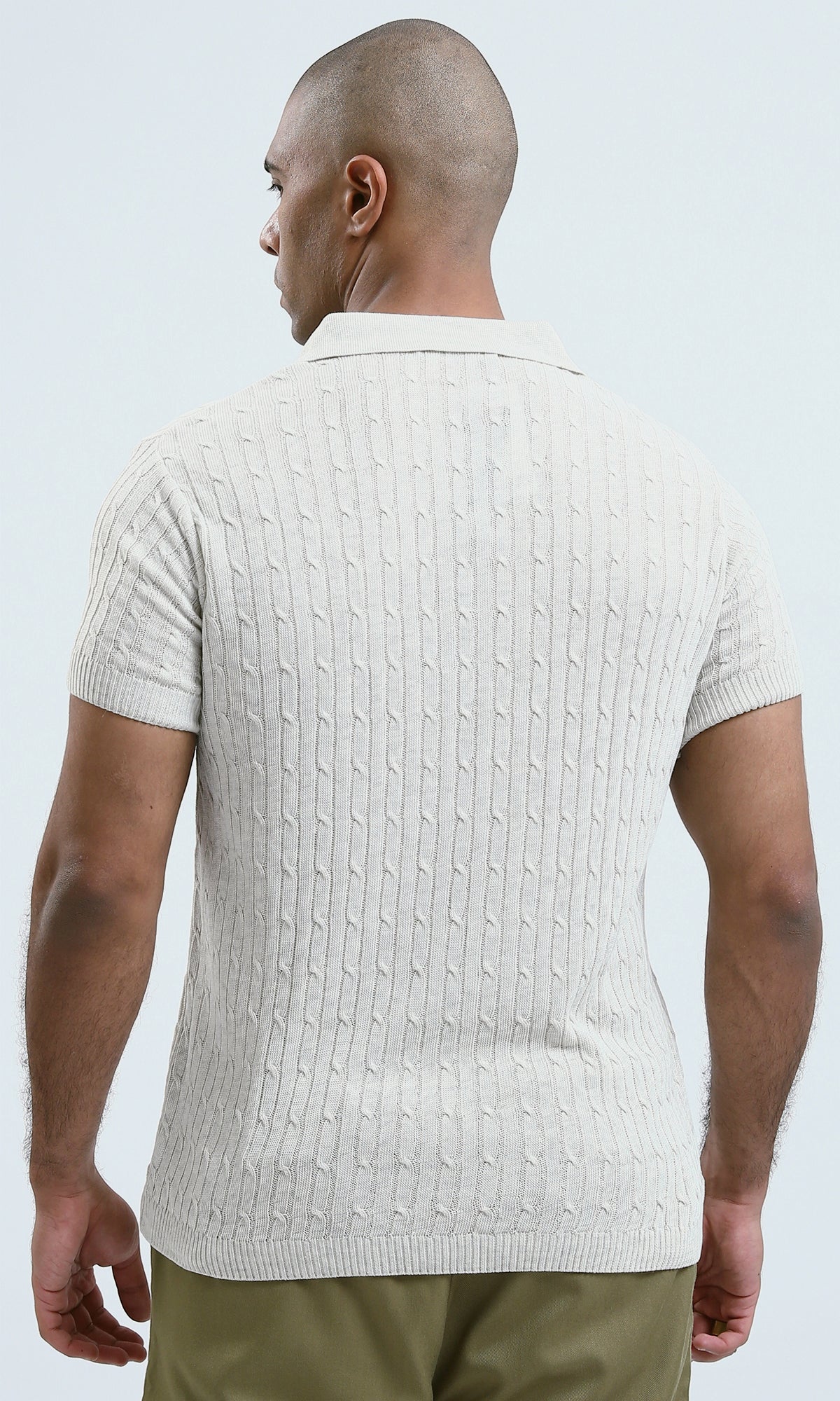 O183062 Short Sleeves Off-White Knitted Polo Shirt