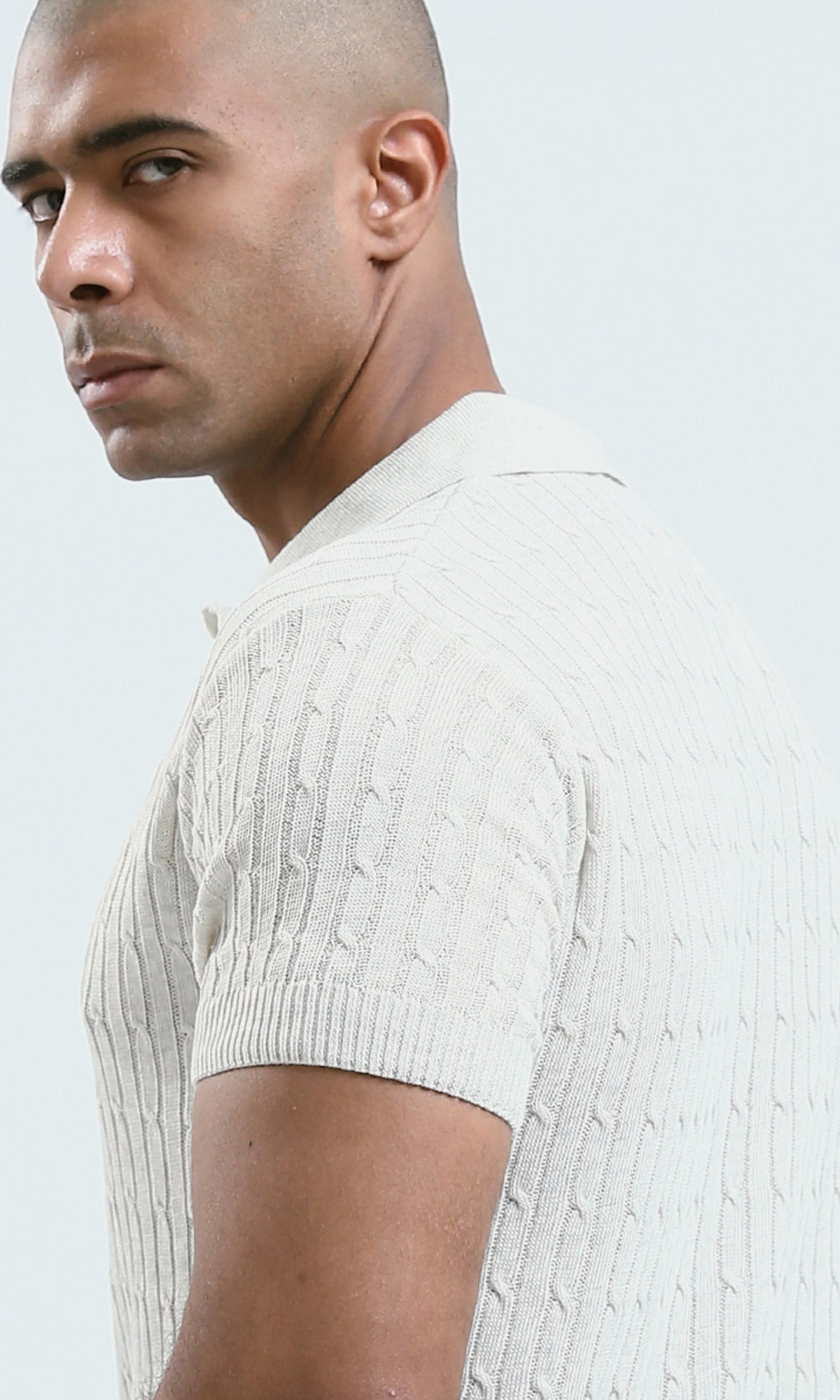 O183062 Short Sleeves Off-White Knitted Polo Shirt