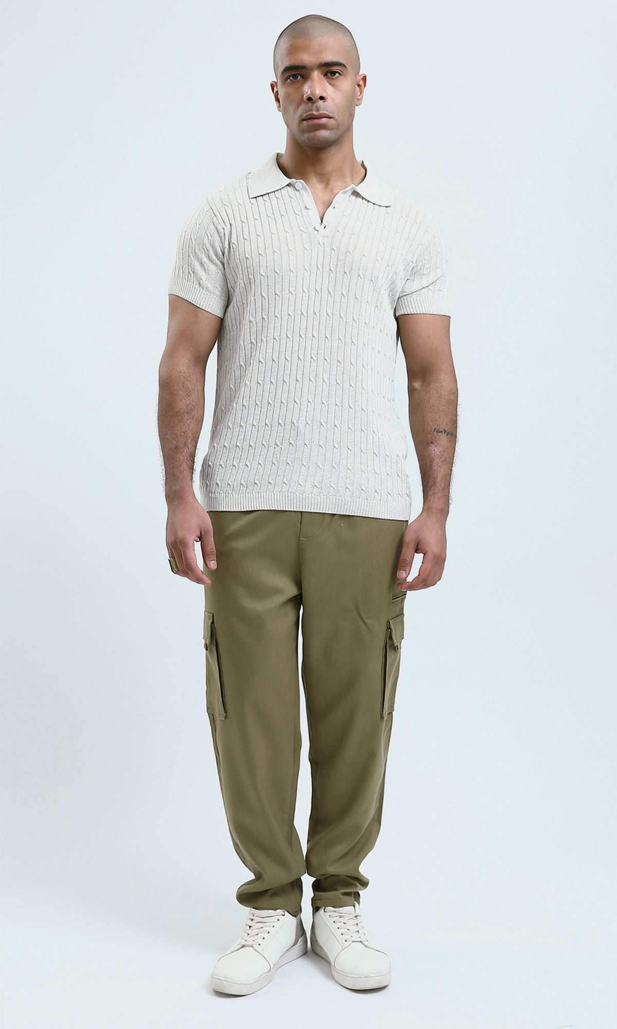 O183062 Short Sleeves Off-White Knitted Polo Shirt