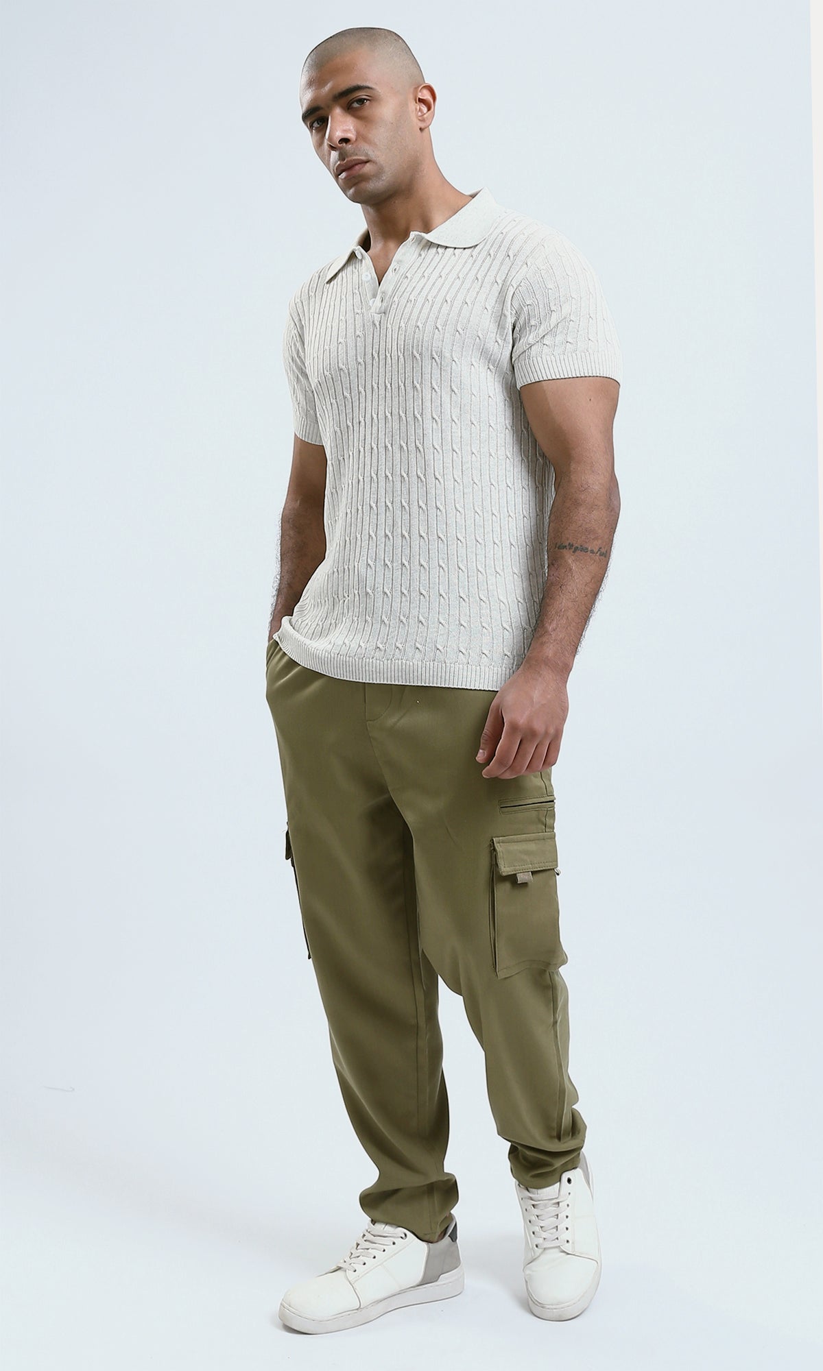 O183062 Short Sleeves Off-White Knitted Polo Shirt