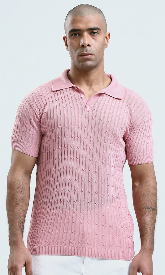 O183063 Rose Solid Polo Shirt With Classic Collar