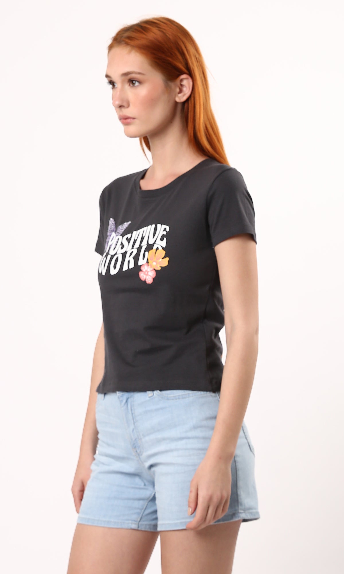 O183068 Dark Grey Printed "Positive World" Summer Tee