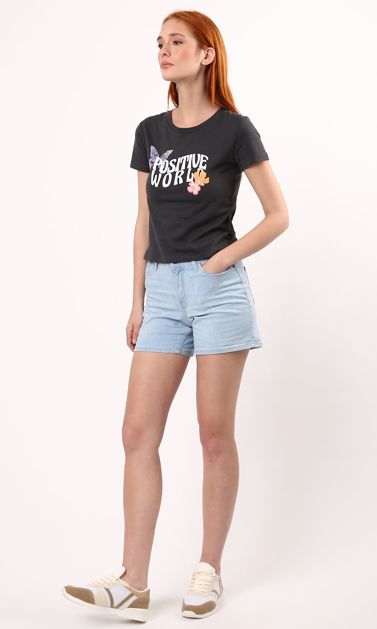 O183068 Dark Grey Printed "Positive World" Summer Tee