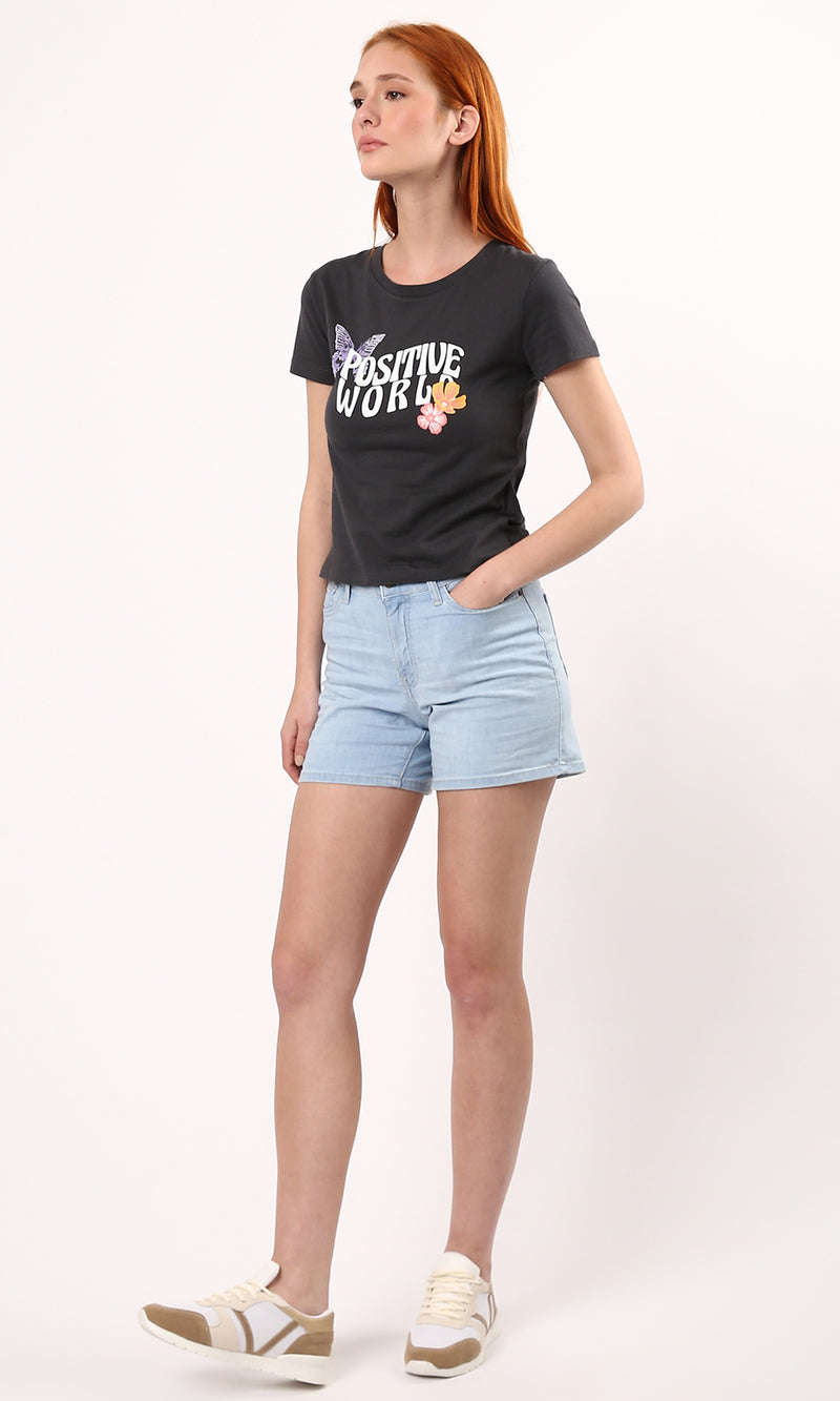 O183068 Dark Grey Printed "Positive World" Summer Tee