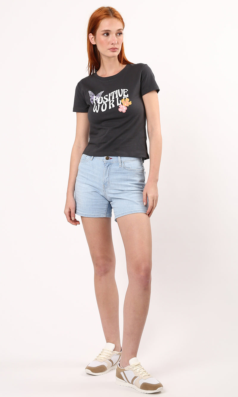 O183068 Dark Grey Printed "Positive World" Summer Tee
