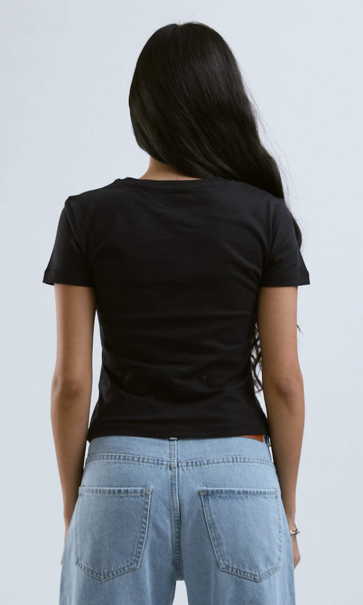 O183073 Crew Neck Printed Black Slip On Tee