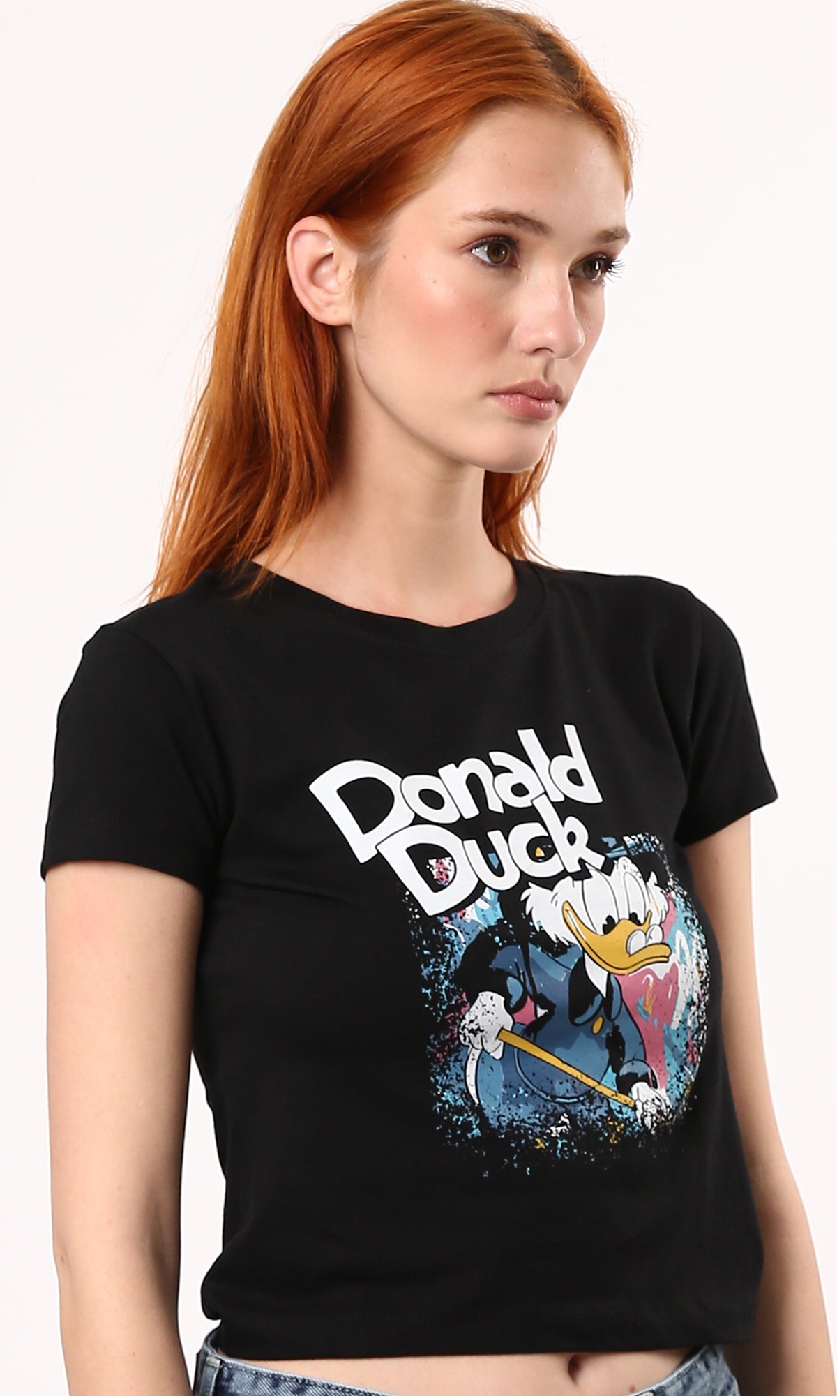 O183075 Short Sleeves Black Tee With "Donald Duck" Print