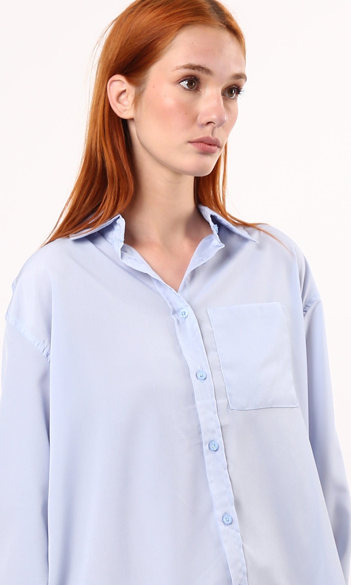 O183079 Loose Baby Blue Buttoned Light Blue Shirt