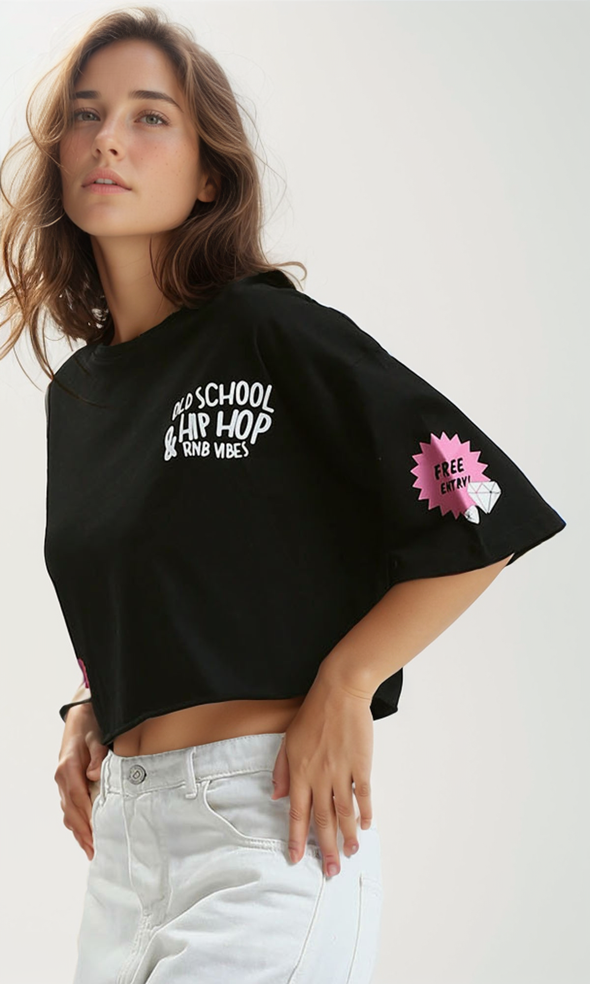 O183082 Elbow-Sleeves Printed Black Short Tee