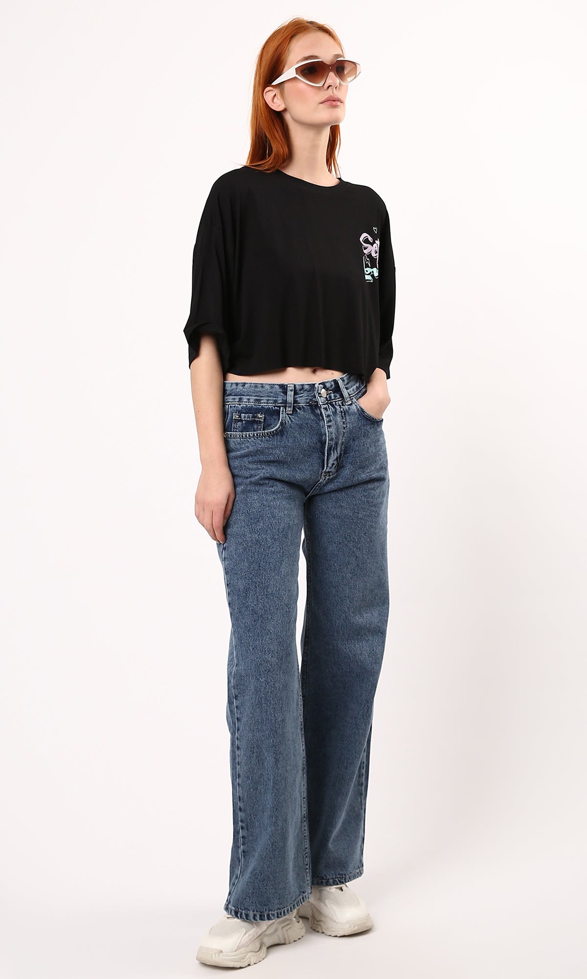O183083 Fluffy Black Cotton Tee With "Self Love" Print