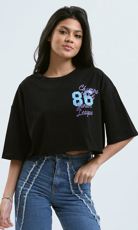 O183084 Elbow-Sleeves Printed Black Short Tee