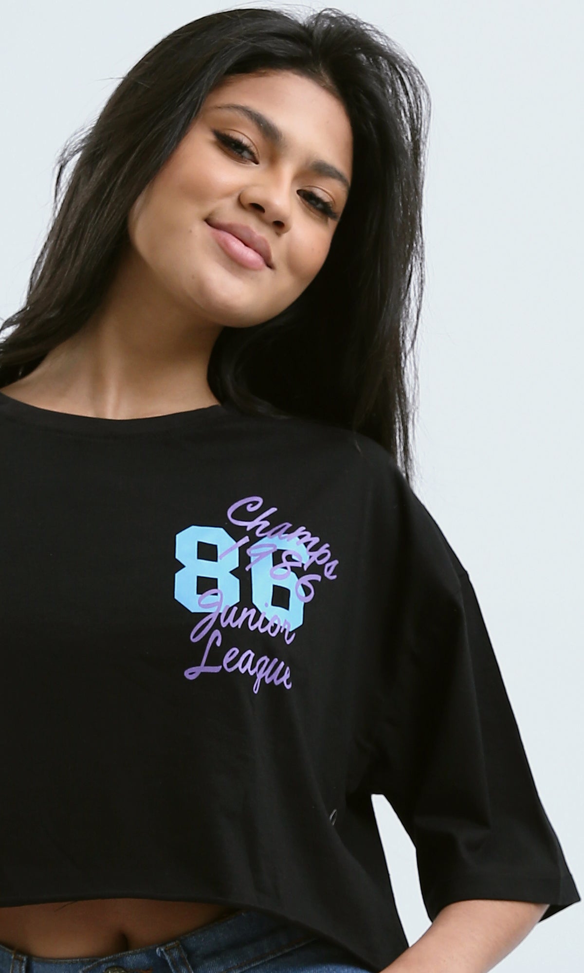 O183084 Elbow-Sleeves Printed Black Short Tee