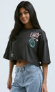 O183087 Heather Dark Grey Printed "Enjoy" Loose Tee
