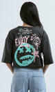 O183087 Heather Dark Grey Printed "Enjoy" Loose Tee