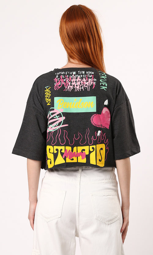 O183088 Heather Dark Grey Relaxed Fit Casual Tee