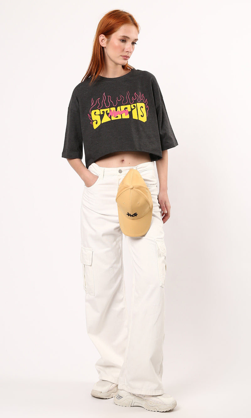 O183088 Heather Dark Grey Relaxed Fit Casual Tee