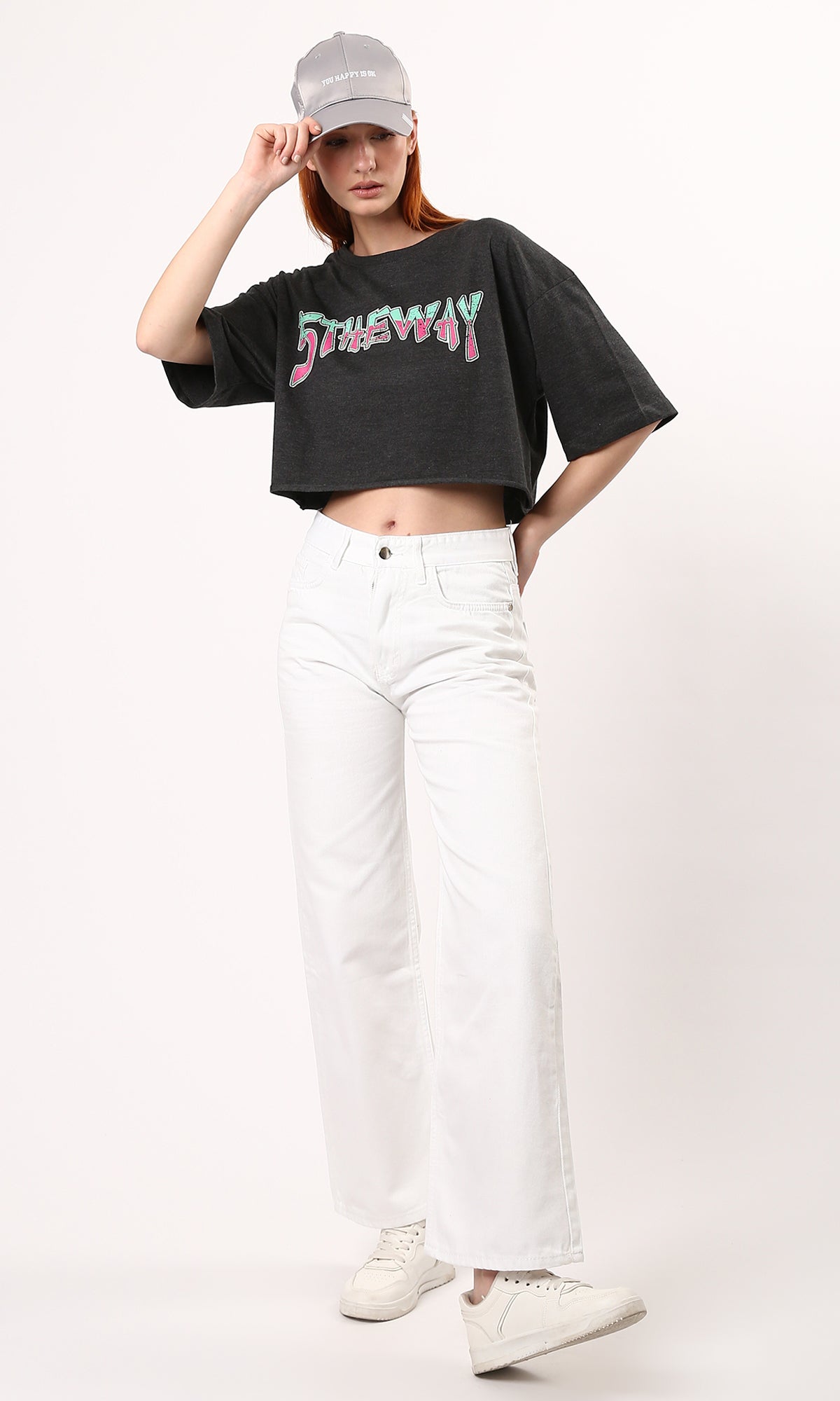 O183090 Cropped Heather Dark Grey Printed Summer Tee