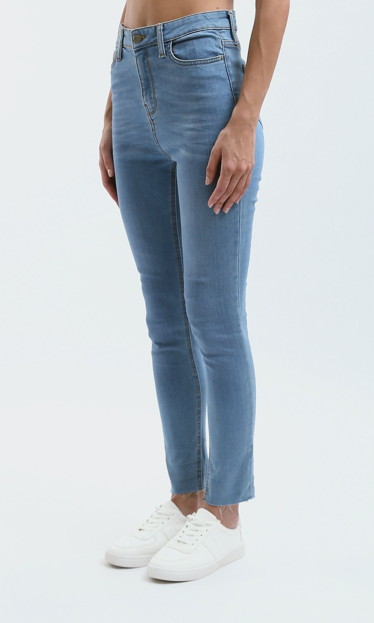 O183102 Solid Casual Skinny Jeans With Front Wash - Stonewash
