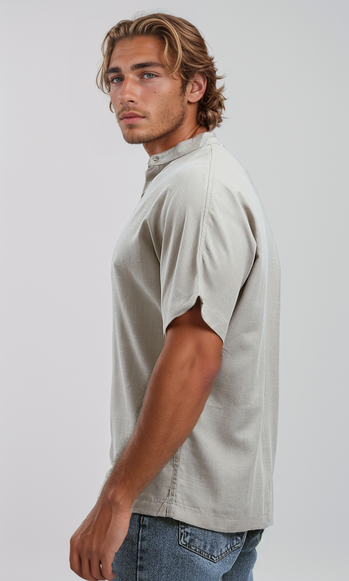 O187181 Pastel Beige Textured Summer Shirt