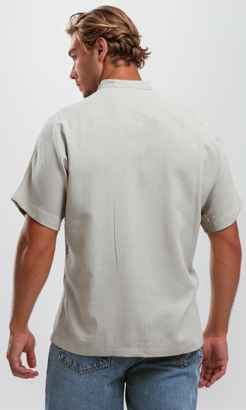 O187181 Pastel Beige Textured Summer Shirt