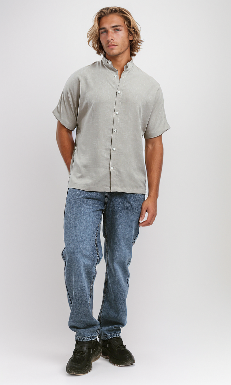 O187181 Pastel Beige Textured Summer Shirt