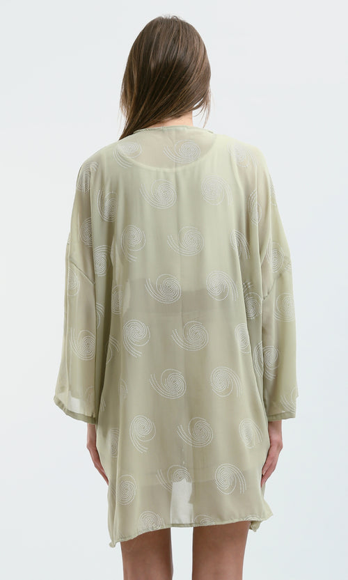 O187204 Casual Patterned Khaki Short Sleeves Cardigan