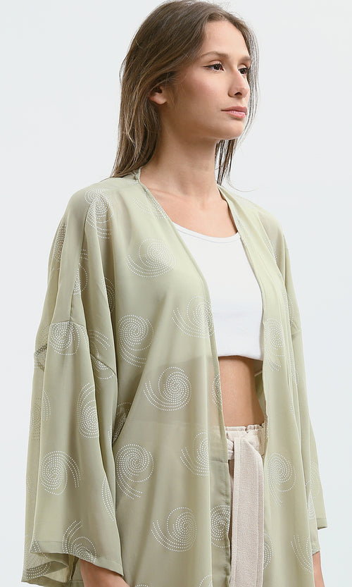 O187204 Casual Patterned Khaki Short Sleeves Cardigan