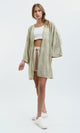 O187204 Casual Patterned Khaki Short Sleeves Cardigan