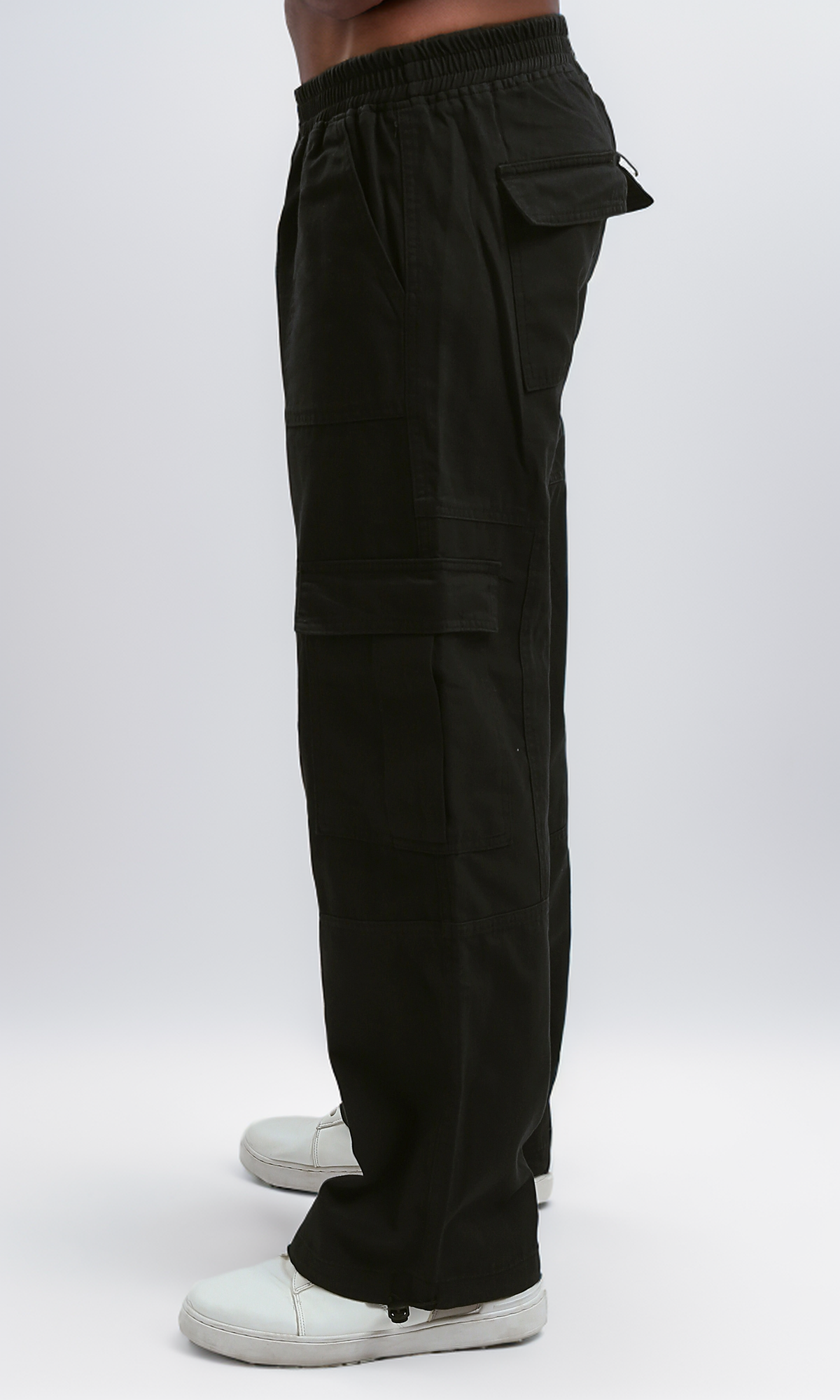 O187227 Slip On Solid Black Casual Cargo Pants