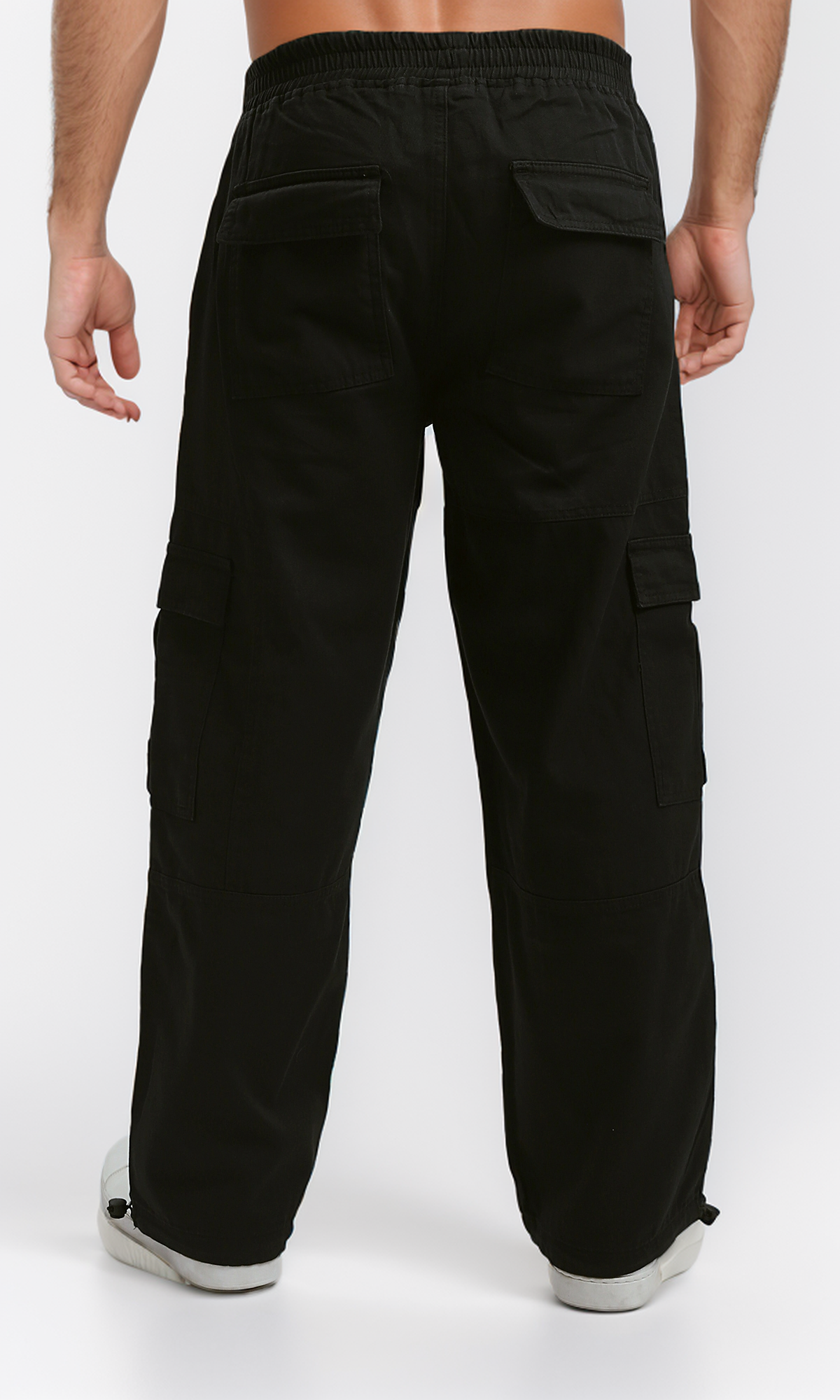 O187227 Slip On Solid Black Casual Cargo Pants