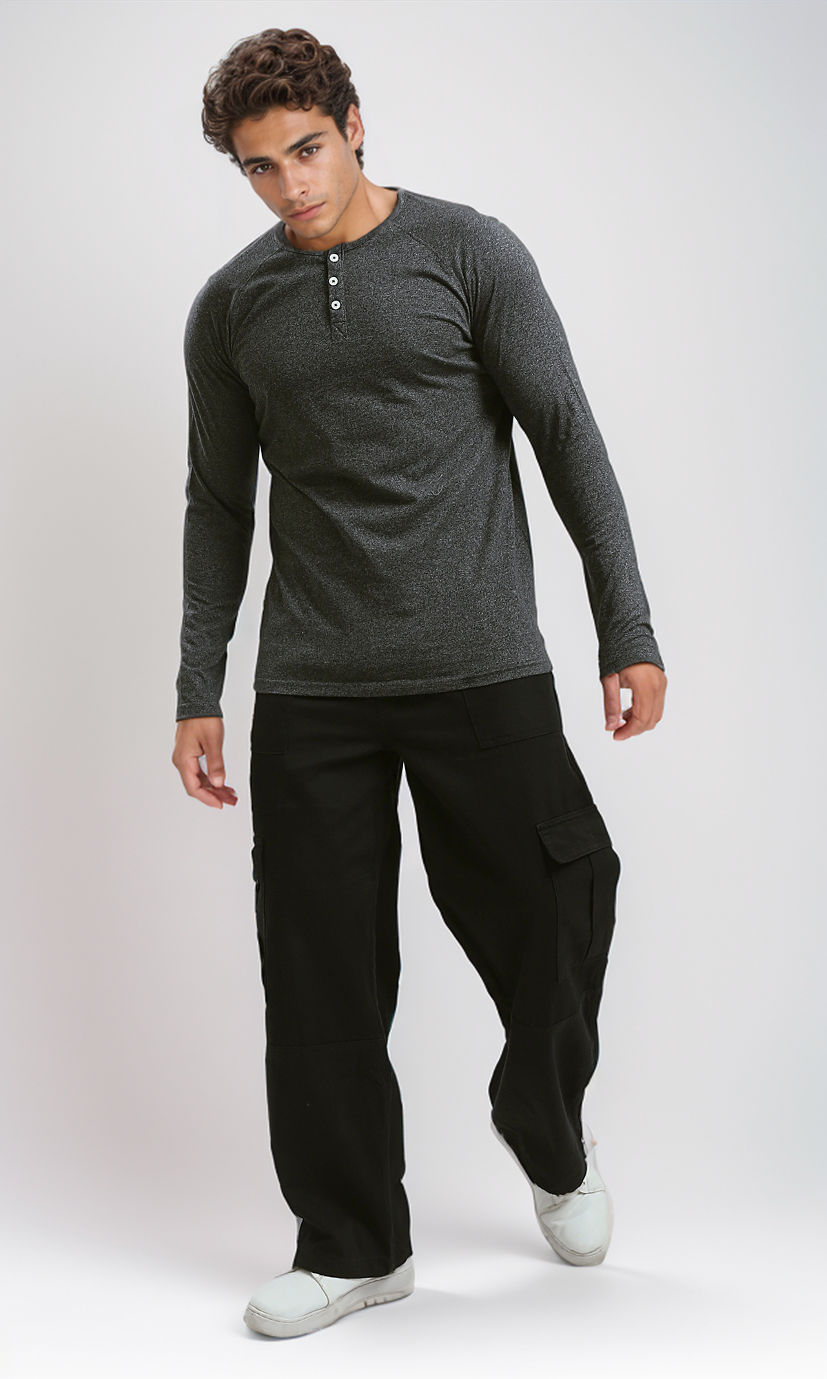 O187227 Slip On Solid Black Casual Cargo Pants