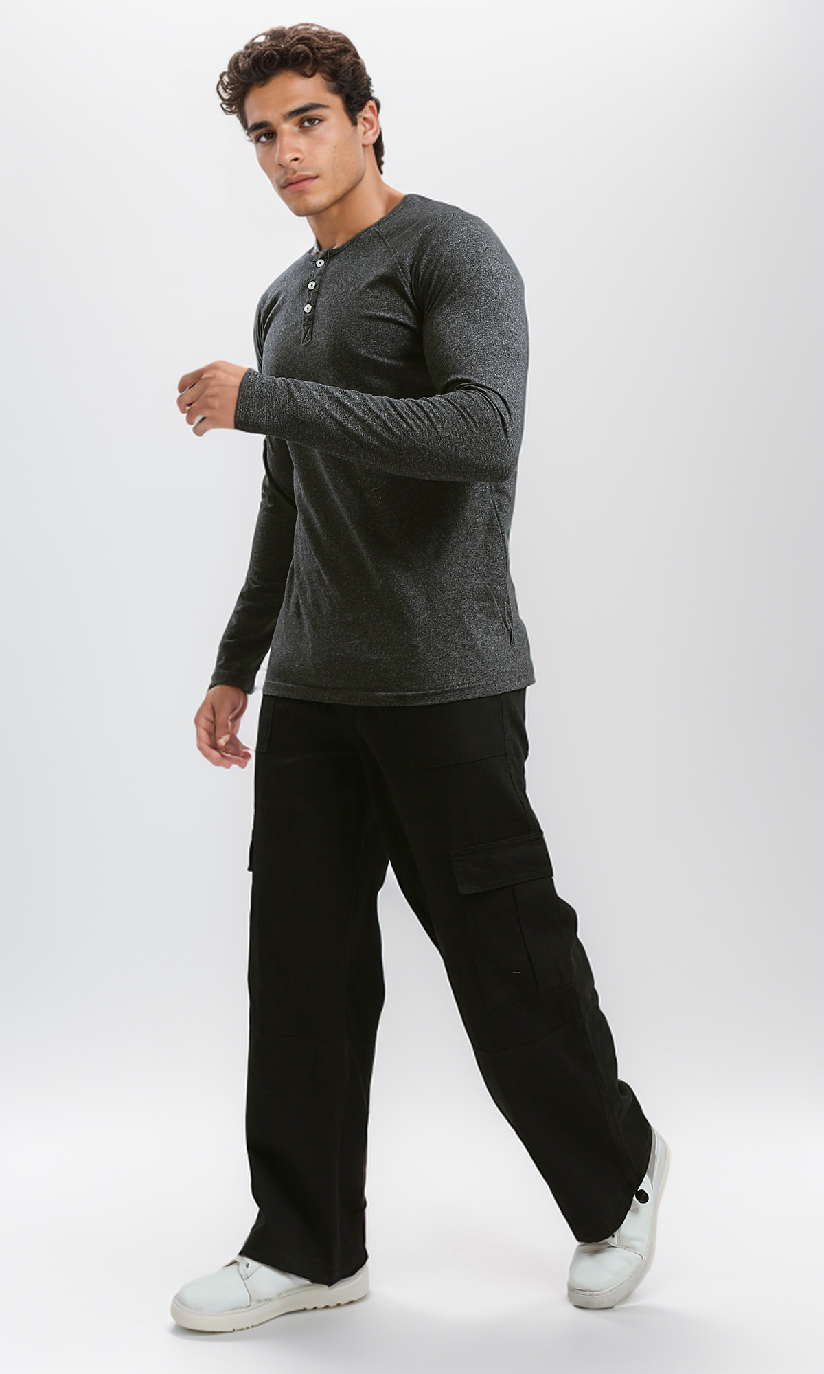 O187227 Slip On Solid Black Casual Cargo Pants