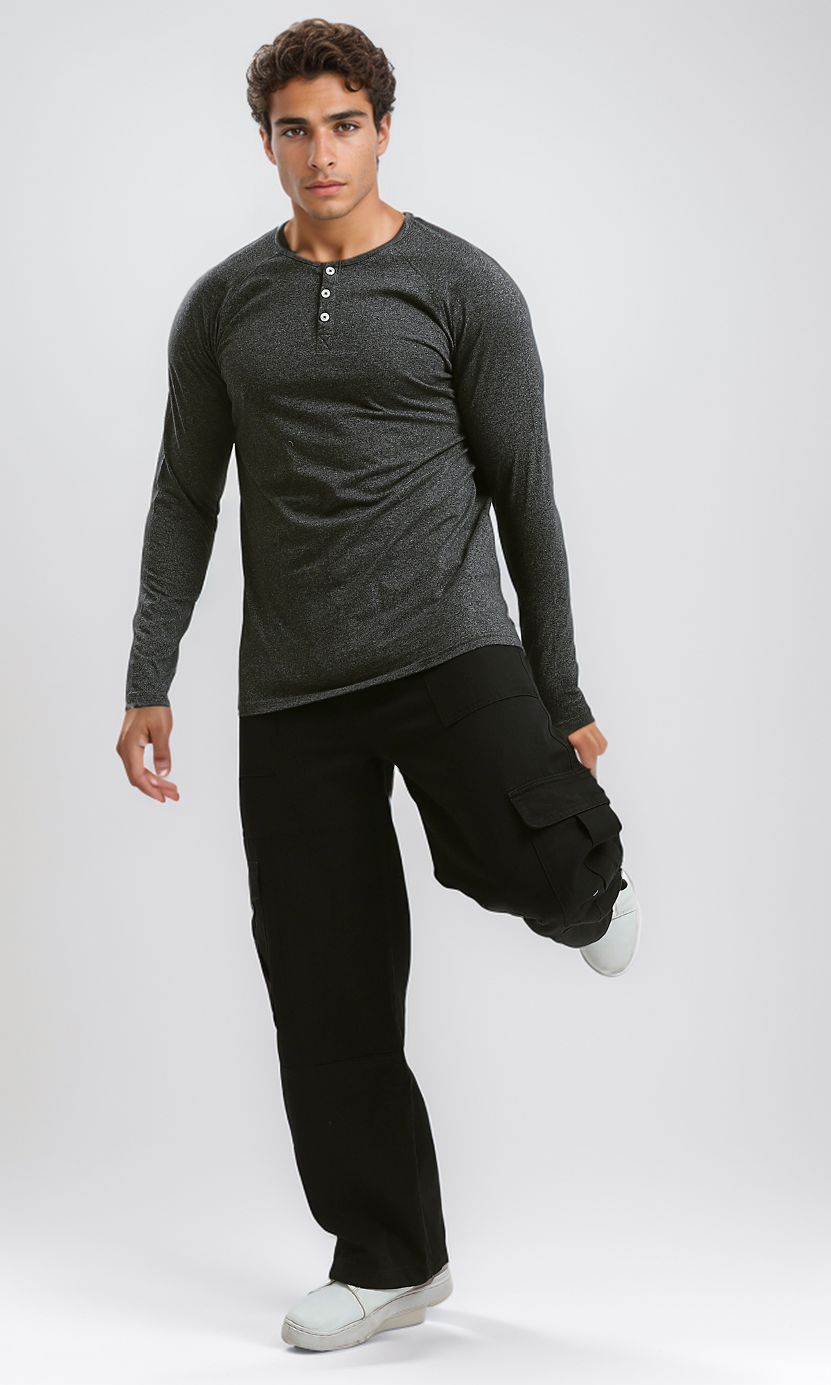 O187227 Slip On Solid Black Casual Cargo Pants