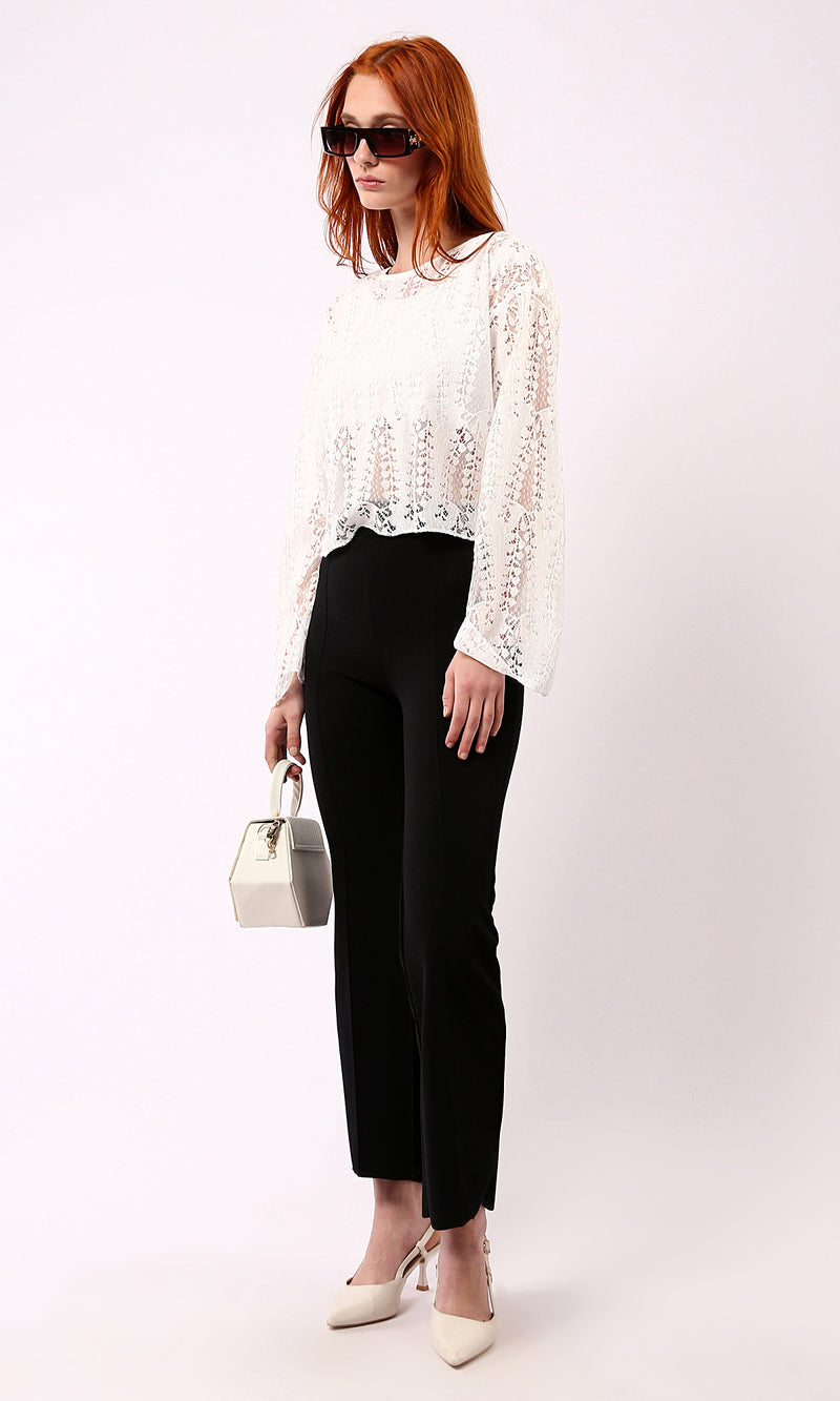 O187825 Self Pattern Slip On Off-White Perforated Blouse
