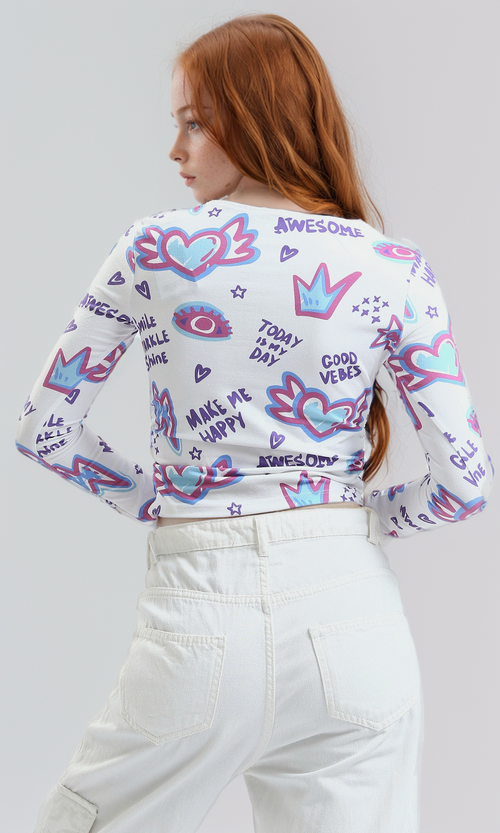 توب بياقة دائرية وجوانب مطاطية - متعدد الألوان