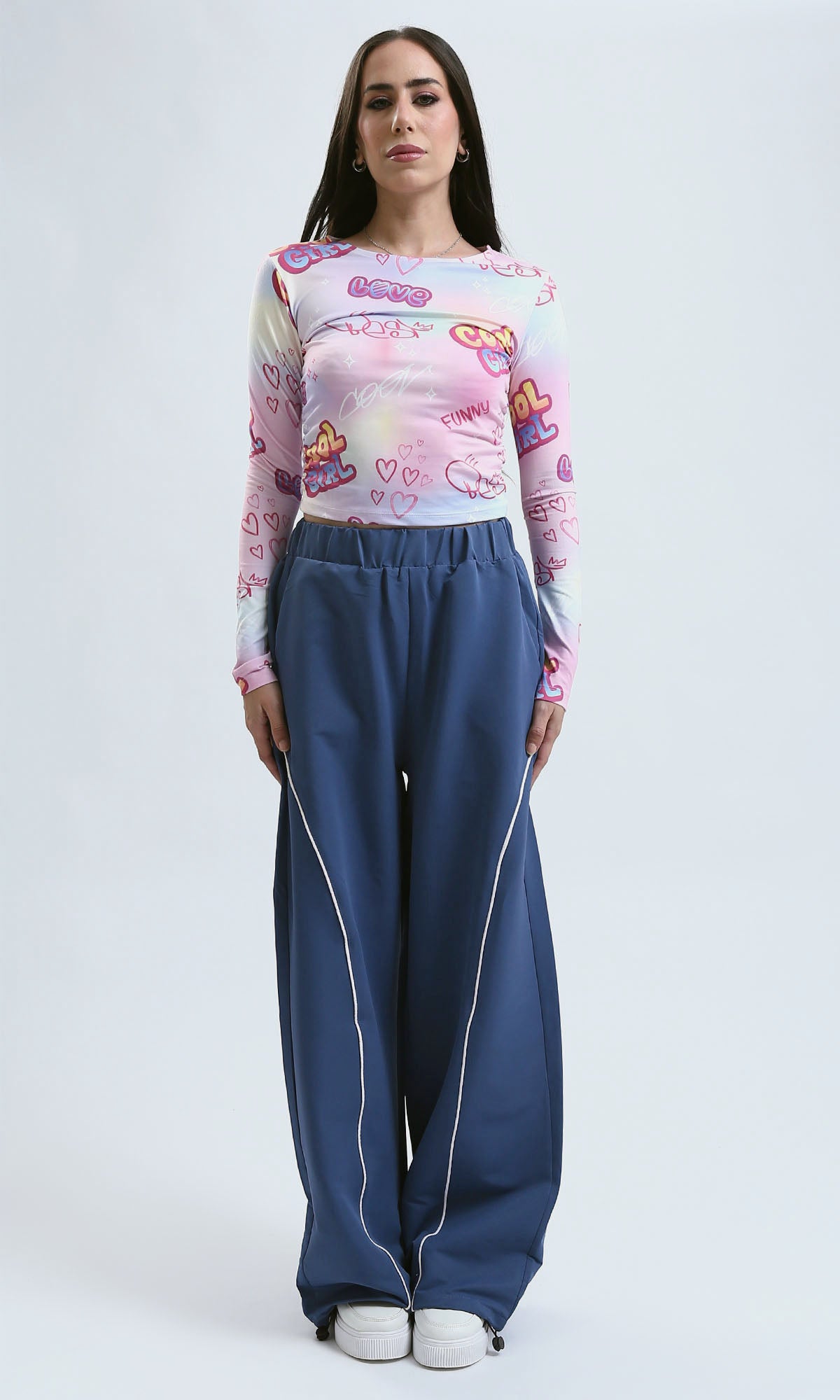 O187835 Multicolour "Cool Girl" Long Sleeves Fashionable Top