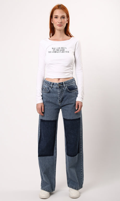 O187842 Printed Boat Neck White Feminine Short Top