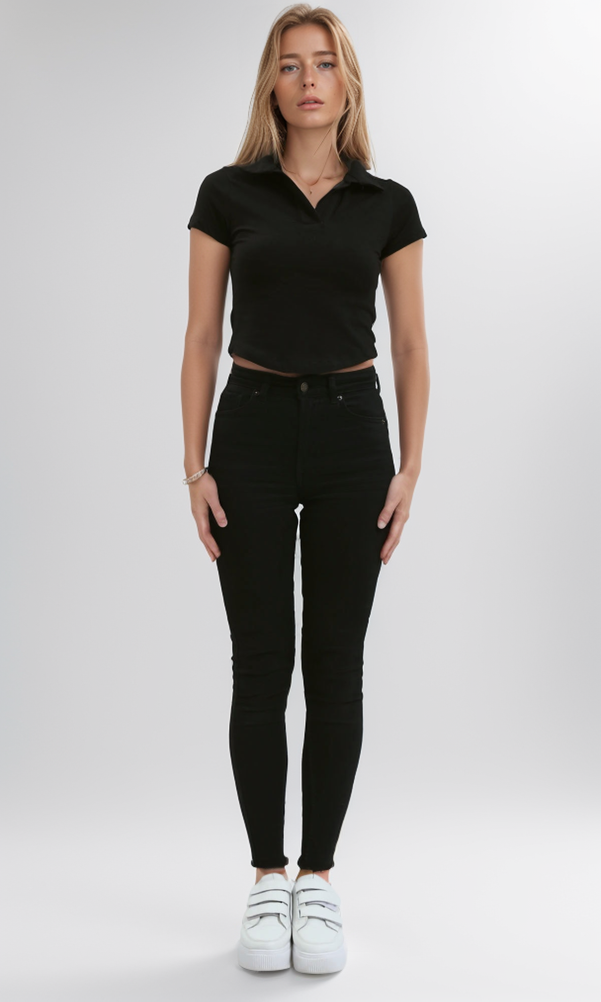 O187843 Open Neck Black Short Sleeves Summer Polo Shirt