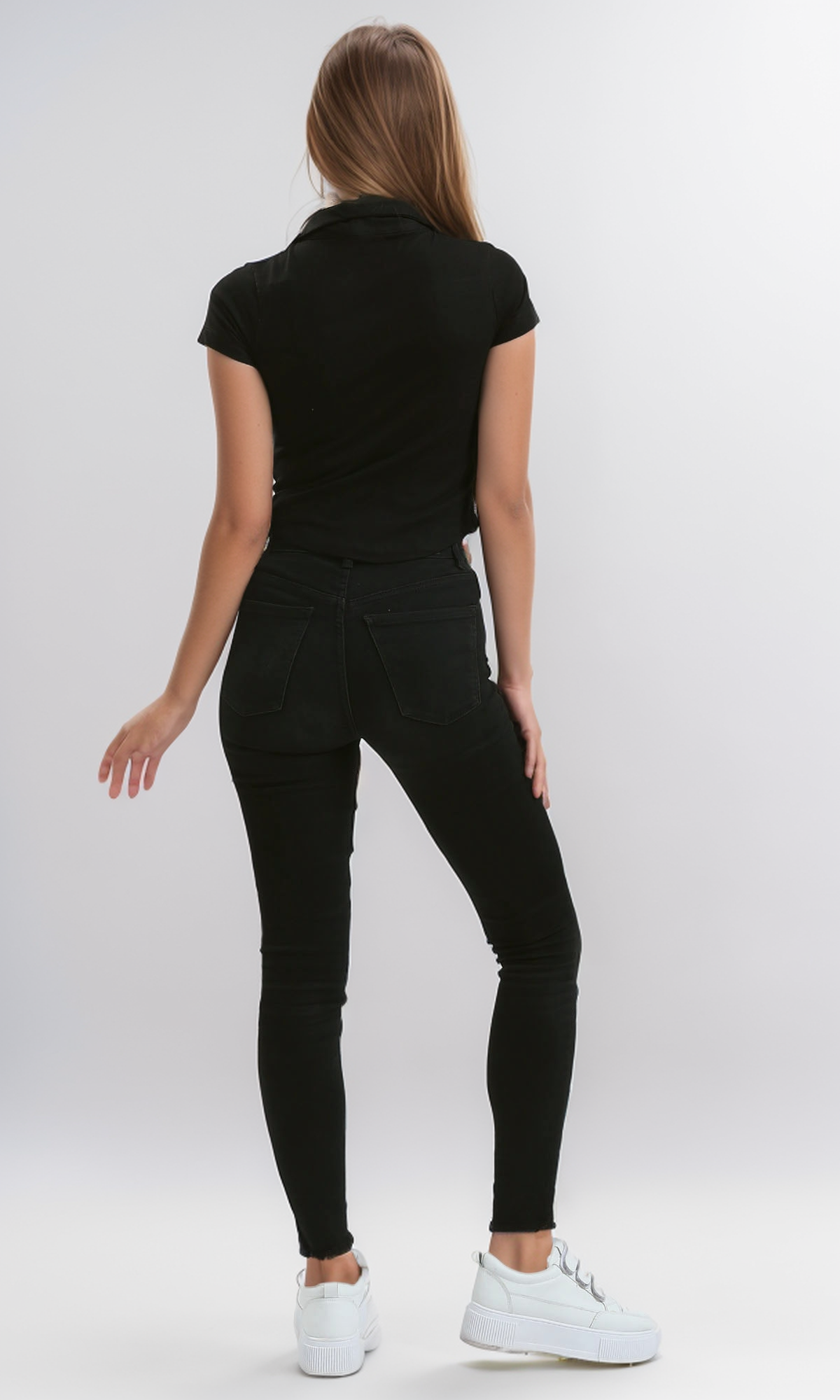 O187843 Open Neck Black Short Sleeves Summer Polo Shirt
