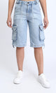 O187846 - Casual Long Denim Shorts with Pockets - Light Blue
