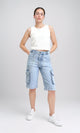 O187846 - Casual Long Denim Shorts with Pockets - Light Blue