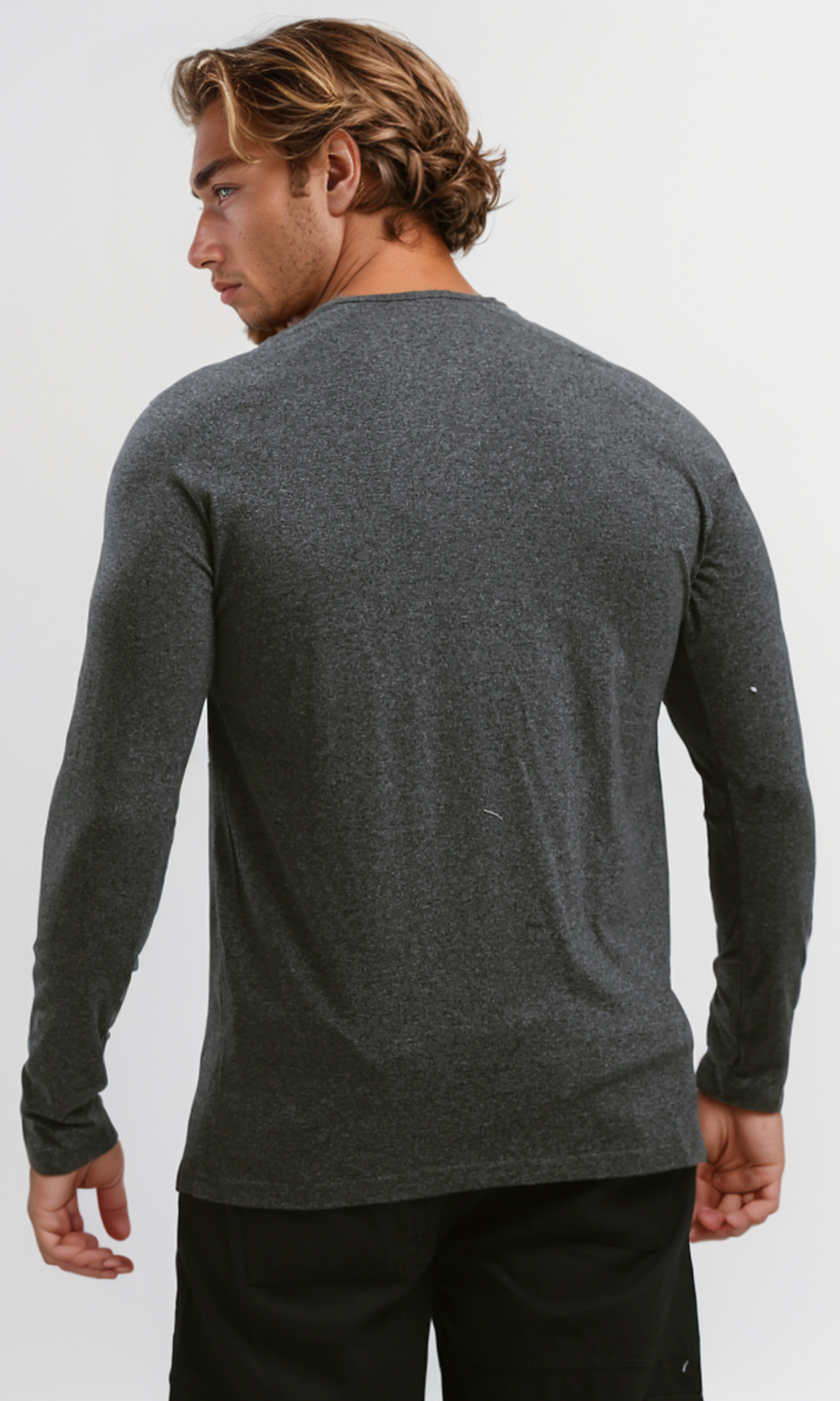 O187981 Long Sleeves Regular Fit Heather Dark Grey Henley Shirt