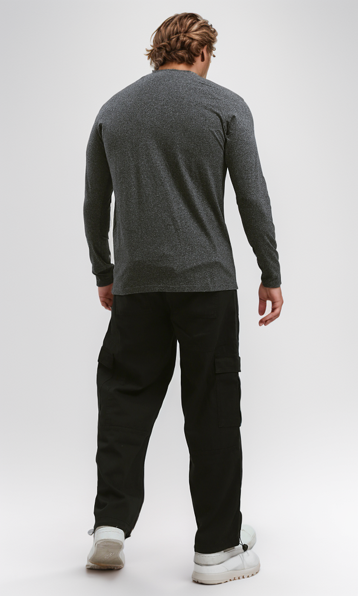 O187981 Long Sleeves Regular Fit Heather Dark Grey Henley Shirt