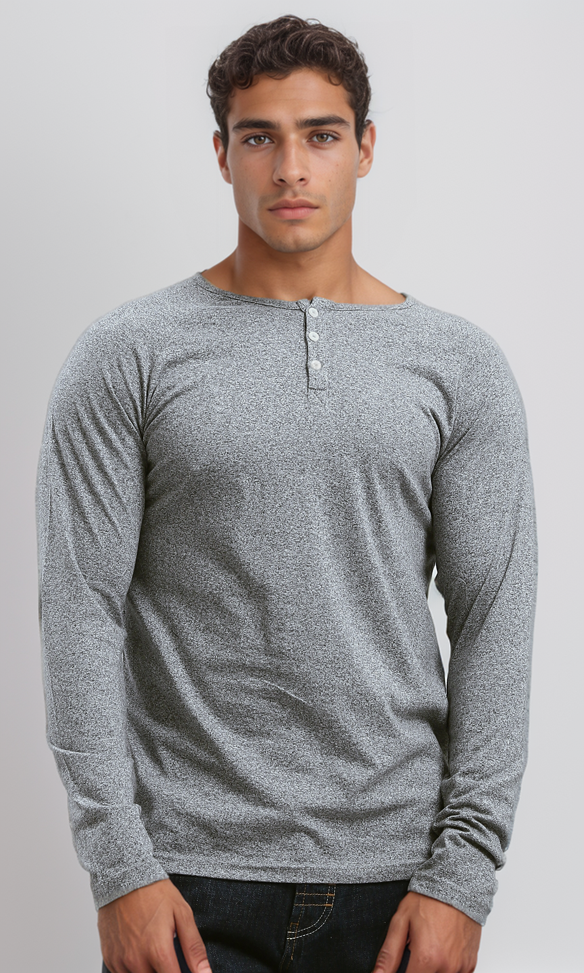 O187982 Heather Grey Buttoned Summer Henley Shirt