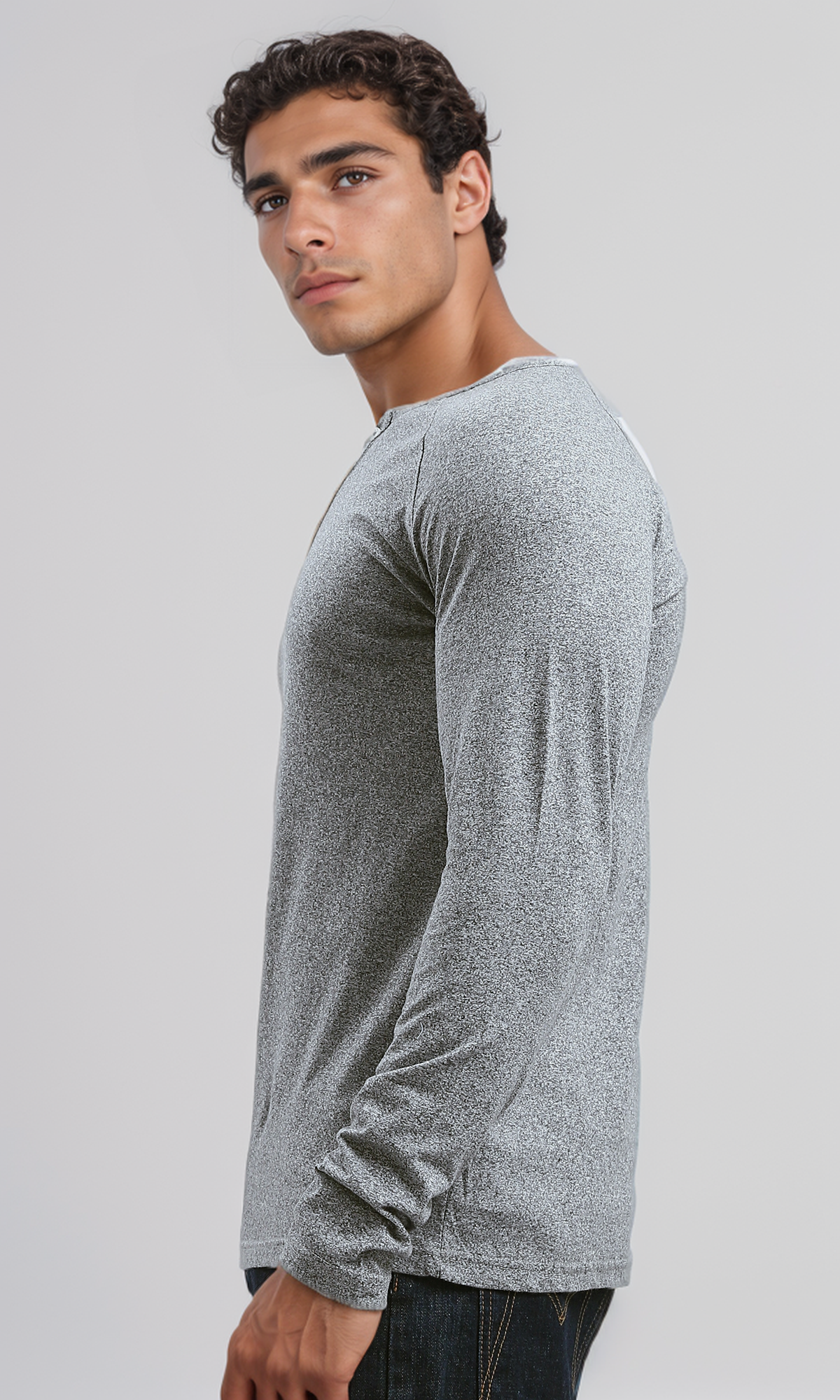 O187982 Heather Grey Buttoned Summer Henley Shirt