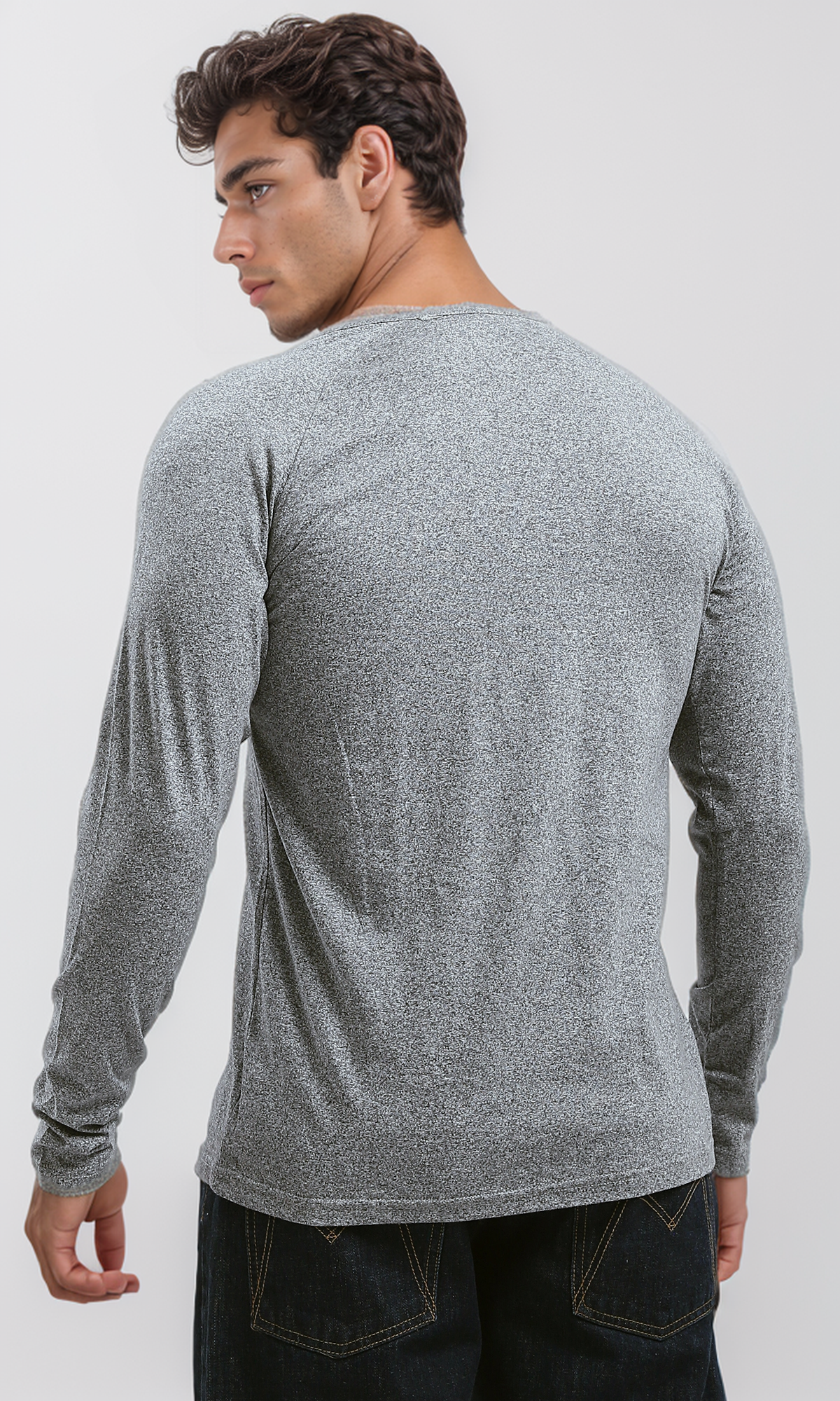 O187982 Heather Grey Buttoned Summer Henley Shirt