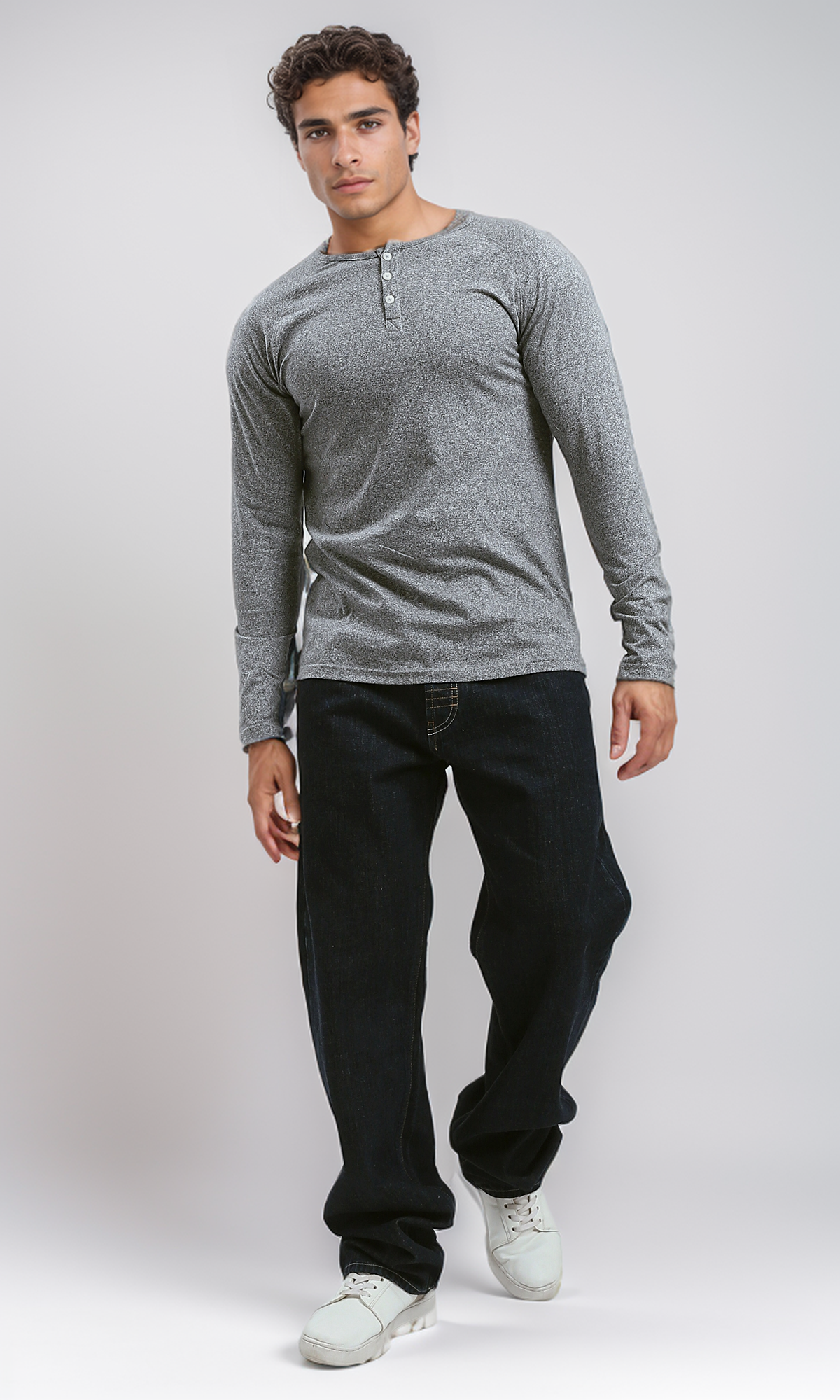 O187982 Heather Grey Buttoned Summer Henley Shirt