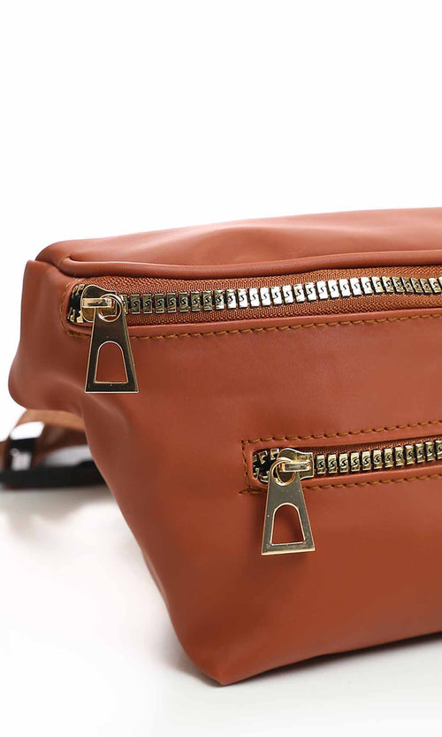Caramel Faux Leather Dual-Zip Waist Pack - O188146