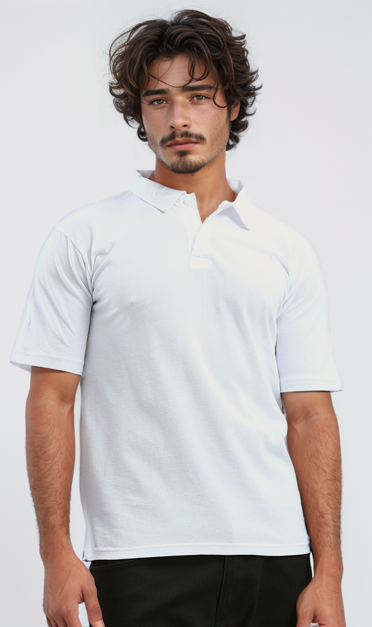 O188290 Buttoned Neck Short Sleeves White Polo Shirt