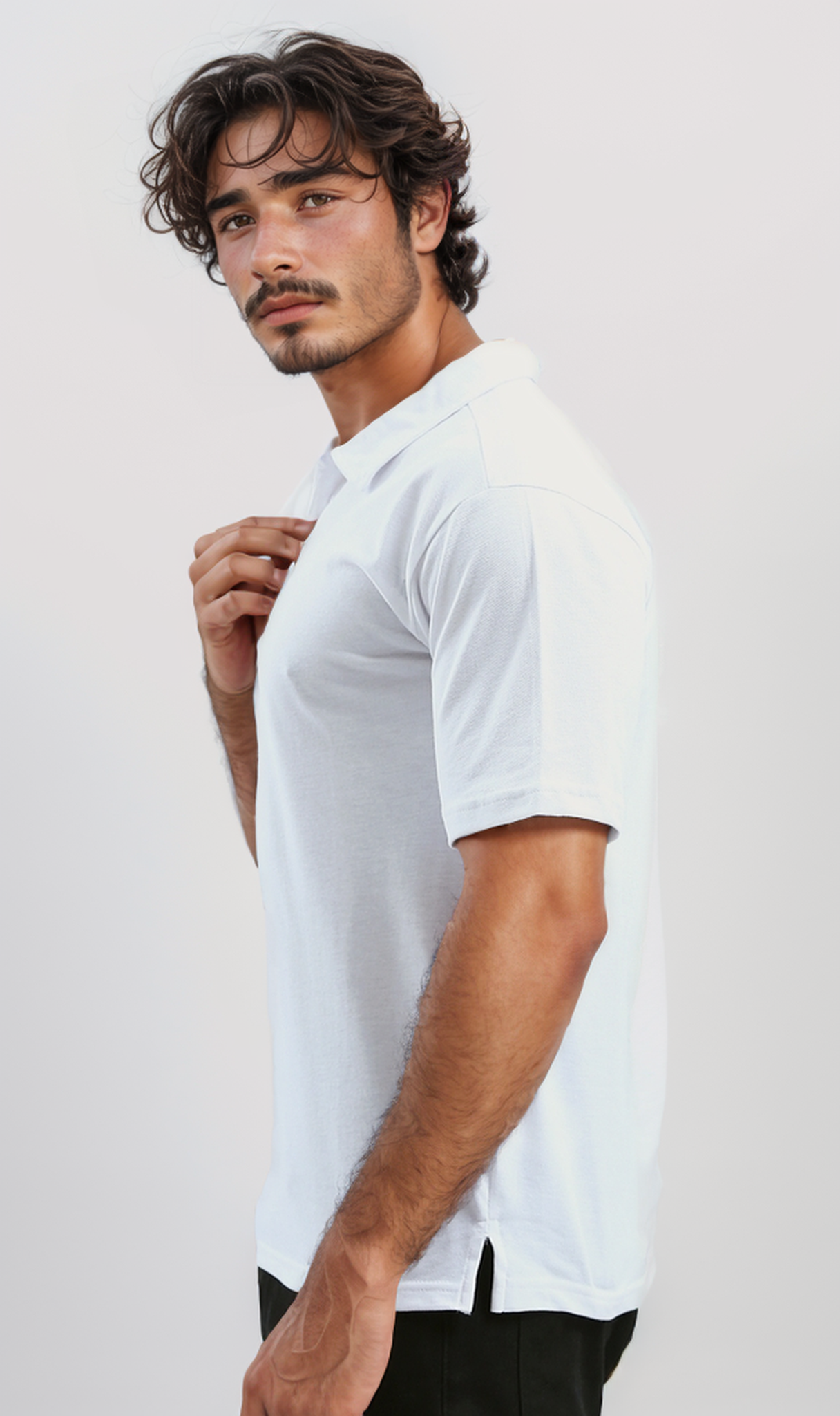 O188290 Buttoned Neck Short Sleeves White Polo Shirt